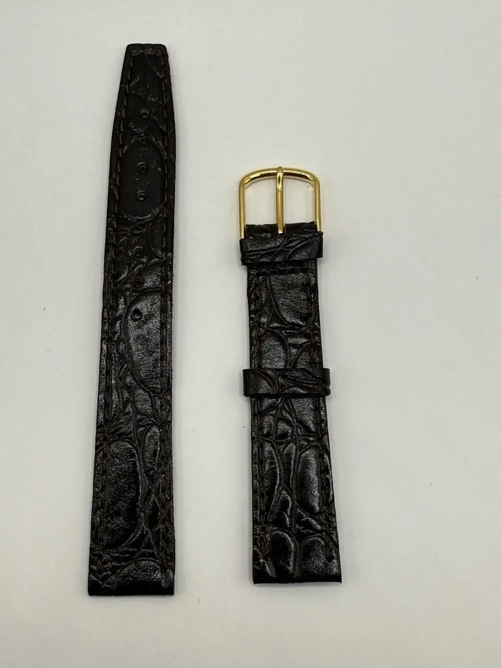 16mm KREISLER Alligator Calfskin Brown NOS Vintage Watch Band & Gold Buckle